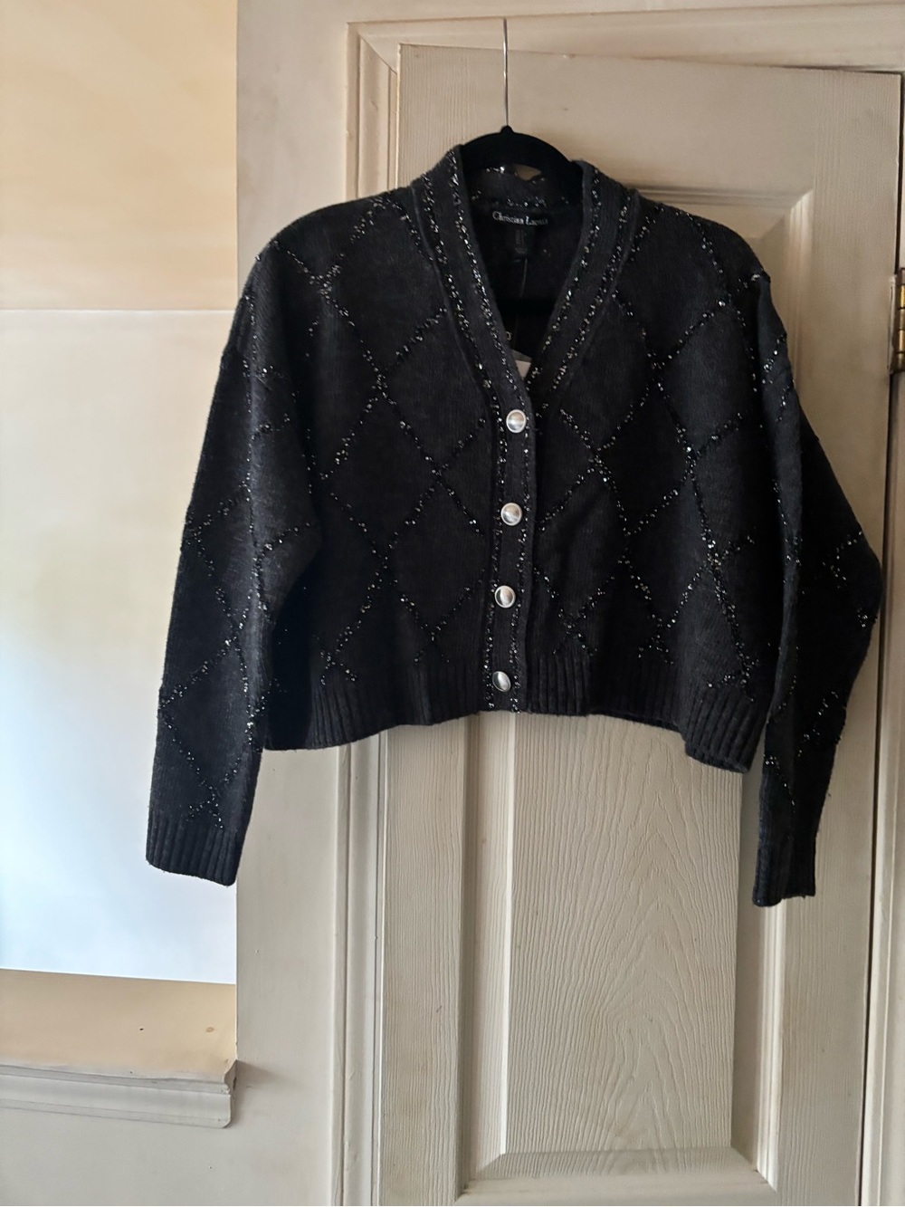 Christian Lacroix Black Cropped Cardigan with Metallic Buttons